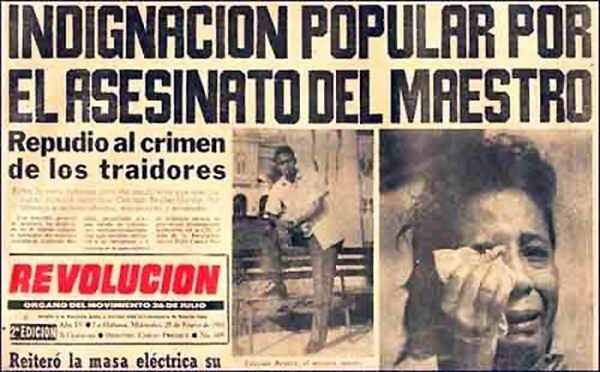 Plana del periodico Revolución informando del asesinato de Conrado Benitez.
